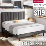 Queen Size Bed Frame Upholstered Platform with Headboard and Strong Wooden Slats,Mattress Foundation