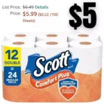 Scott ComfortPlus Toilet Paper, 12 Double Rolls, 231 Sheets per Roll, Septic-Safe