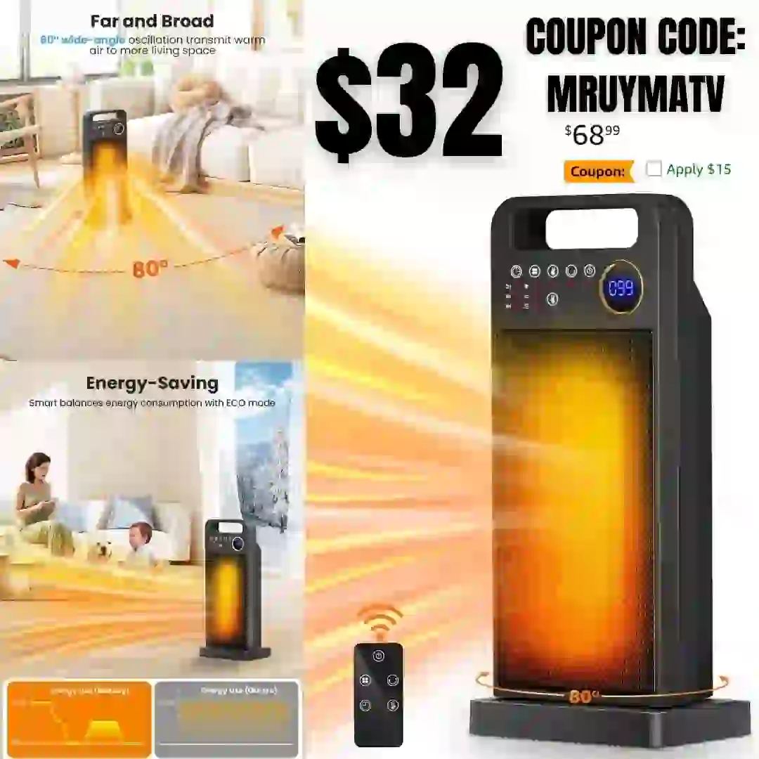 Space Heaters for Indoor Use, Merloly Portable Heater 1500W PTC Ceramic Heater with Thermostat