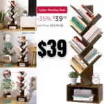 Tree Bookshelf – 6 Shelf Retro Floor Standing Bookcase, Tall Wood Book Storage Rack