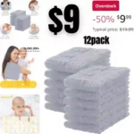 12 Pack Muslin Burp Cloths 100% Cotton Muslin Cloths Large