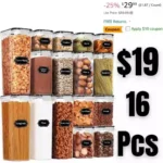 16pcs Airtight Food Storage Container Set, 16 Pcs BPA Free Plastic Dry Food Canisters for Kitchen Pantry Organization and Storage Ideal for Cereal