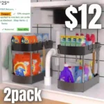 2 Pack Under sink organizers and storage, Bathroom kitchen cabinet organizer, Anti Rust- Hydrophobic design