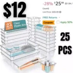 25 PCS Clear Plastic Drawer Organizer Set, 4 Sizes Desk Drawer Divider Organizers and Storage Bins for Makeup