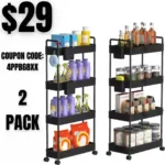 2PACK Storage Cart 4 Tier, Laundry Room Organizer, Bathroom Rolling Storage Carts, Mobile Storage Shelves with Brake Wheels, Utility Cart for Apartment Bedroom Office Garage