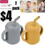 2pack Baby Trainer Cup, Silicone Training Cup with Handles Lid and Straw, BPA-Free