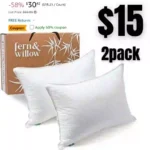 2pack Fern and Willow Pillows for Sleeping – Set of 2 Queen Size Down Alternative Pillow Set