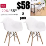 2pack atural Wood Legs Mid Century Modern DSW Molded Shell Lounge Plastic Arm Chair for Living, Bedroom, Kitchen, Dining, Waiting Room