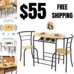 3 Piece Small Round Dining Table Set for Kitchen Breakfast Nook