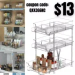 3 Tier Clear Pull Out Organizer with 3pcs Storage Bins, Large Size Multi-Purpose Slide-Out Storage Container
