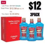 3PACK Colgate Total Mouthwash, Alcohol Free Mouthwash, Peppermint