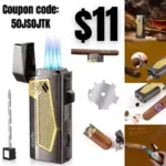 4 Torch Jet Flame Cigar Lighter with Punch & Holder – Refillable Butane Windproof Torch Lighter for Smoking