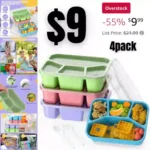 4pack Lunch Box and Snack Containers , Durable and Safe Lunch Containers for Adults Kids with Transparent Lid, Microwave Safe, BPA free – Set of 4