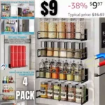 4pcs Magnetic Spice Rack – 2pcs Large Magnetic Spice Rack for Refrigerator and 2pcs Small Magnetic Refrigerator Organizer for Kitchen Organization