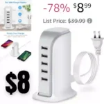 5-Port USB Hub,Data USB Hub with Cable,Multi USB Port Expander for Home