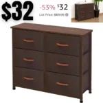 6 Drawers Fabric, Tower Dresser for Bedroom, Hallway, Nursery, Entryway, Closets, Sturdy Metal Frame, Wood Tabletop