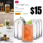 6 Drinking Glass Cups Set of 6-16oz Beer Can Glasses. Clear Soda Can Shaped Glass Cups, Cute Iced Coffee Cup Tumblers