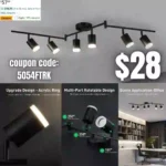 6 Light Black Track Lighting Kit, Modern LED Track Lighting Fixtures Ceiling, Flexibly Rotatable LED Light Head with Acrylic Ring