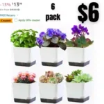 6 Pack Plastic Modern Style Small Plant Pots Flower Planters for Indoor Plants Gift Idea