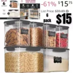 6pack Food Storage Container Sets for Kitchen Pantry Organization and Storage