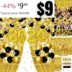 70PCS Happy New Year Party Decorations, Gold Foil Fringe Curtains 2024 Balloons Garland Set