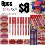 8pcs Matte Liquid Lipstick with Lip Plumper Makeup Set Velvety Long Lasting High Pigmented Nude Waterproof Lip Gloss Kit