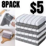 8pcs Microfiber Dish Towels, Stripe Designed, Super Soft and Absorbent Dishcloth, Pack of 8