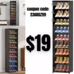 9 Tiers Tall Narrow Shoe Storage Cabinet for Entryway 18 Pairs High Top Shoe Cubby Container Bin with Clear Lid