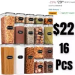 Airtight Food Storage Container Set, 16 Pcs BPA Free Plastic Dry Food Canisters for Kitchen Pantry Organization and Storage Ideal for Cereal