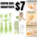 Baby Silicone Toothbrush Set, Toothbrush + Tongue Brush + Toothbrush + Finger Toothbrush with Cup for Training Teething