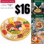 Bamboo Cheese Large Round Board and Knife Set with Charcuterie Board & Serving Tray Non