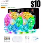 Battery Powered Led Strip Lights 13ft, 2×6.5ft USBBattery Operated RGB Color Changing Room Decor LED Lights with Remote for TV Backlight
