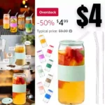 Beer Can-Shaped Cup with Silicone Lids and Sleeve, Iced Coffee Cup Reusable