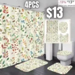 Beige Shower Curtain Set Leaves Bathroom Set