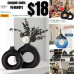 Black Ceramic Donut Vase Set of 2, Hollow Round Matte Pampas Flower Vases for Boho Home Wedding Party Room Dinner Table