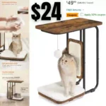 C Shaped End Table, with Double-Sided Scratching Board, Removable Washable Cushion, Rustic Brown