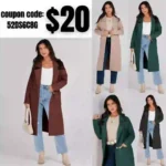 Caracilia Womens Long Sweater Cardigan for Fall 2023 Trendy Open Front Chunky Knit Long Sleeve Lapel Casual Oversized Solid Classy Wool Jacket