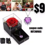 Christmas Rose Gifts for Mom Wife Women – Preserved Red Rose Gift with Crystal Necklace for Women Real Rose Gift for Mom from Daughter Birthday Gifts for Girlfriend