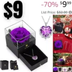 Christmas Rose Gifts for Women – Preserved Real Purple Flower Rose Gift for Her with Austria Crystal Necklace for Her, Birthday Gifts for Girlfriend, Mom Xmas Gifts