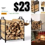 Coonoor Firewood Rack Indoor, Firwood Log Holder with Kindling Hooks