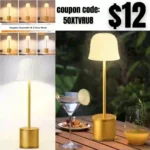 Cordless Rechargeable Table Light, 5000mAh Battery Operated LED Portable Desk Lamps 3 Color Stepless Dimmable