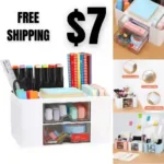 Desk Organizer with 2 Drawer, Plastic Desktop Pen Pencil Card Holder Storage Box for Desk