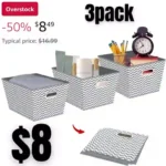 Domsanistor Storage Baskets for Shelves Set of 3, Fabric Storage Bins Foldable with Double Metal Handles