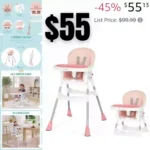 Dream On Me Portable 2-in-1 Tabletalk High Chair, Convertible Compact Light Weight Highchair