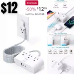 Extension Cord 10 Ft, Ultra Thin Flat Plug Power Strip, 3 Outlets 3 USB Ports(2 USB C) Desk Charging Station