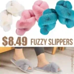 Fuzzy Memory Foam Slippers,Women’s Cross Band Slippers Cozy Fluffy House Slippers