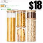 Glass Food Storage Jars,Spaghetti Pasta Storage Container,Borosilcate Glass Canister Set with Eco-Friendly Bamboo
