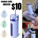 Glass Tumbler with Straw and Lid, 20 oz Glass Water Bottles, Reusable Iced Coffee tumbler, Smoothie Cup, Wide Mouth Glass Cup with Silicone Sleeve, BPA FREE