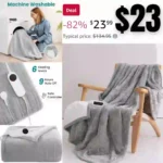 Heated Blanket 50×60,Electric Throw Blanket Light Grey Flannel Sherpa Blanket Fast Heating Blanket,6 Heat Settings 9 Hour Auto Shut Off