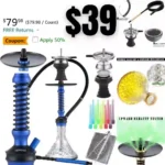 Hookah Set with Everything Accessories Silicone Hose Bowl Coal Tongs Mouth Tips Chimney Screen Diffuser